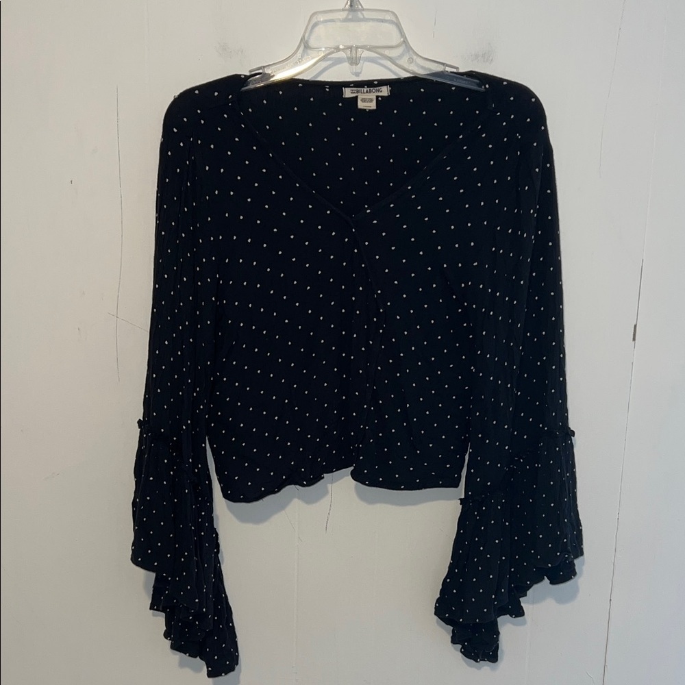 Billabong Black and White Polka Dot Crop Blouse 072726